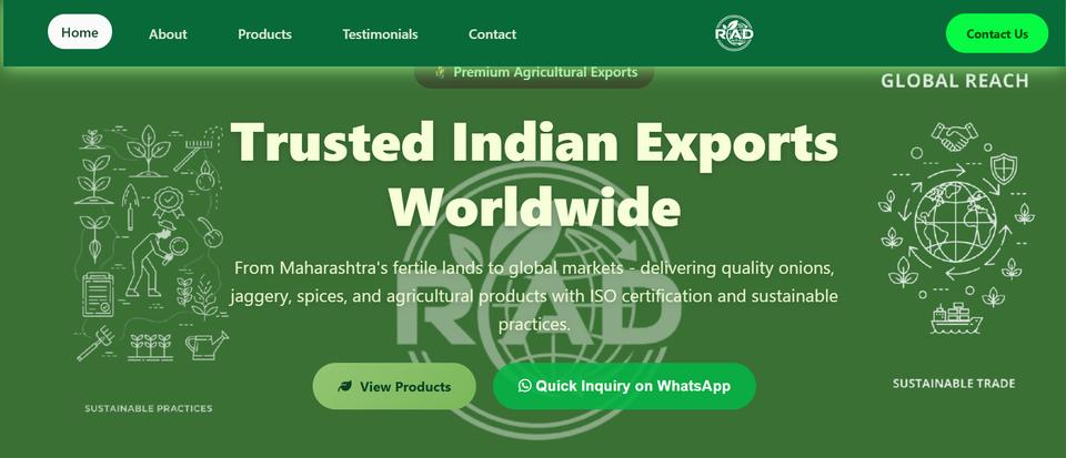 RAD Agri-Exports screenshot — coming soon